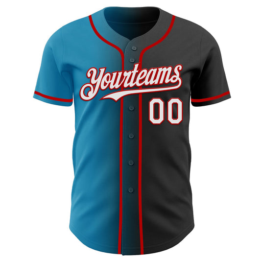 Custom Black White Panther Blue-Red Authentic Gradient Fashion Baseball Jersey - Sky-Custom
