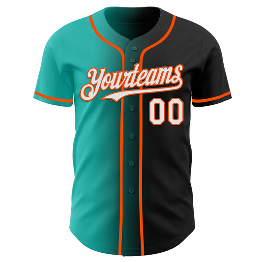 Custom Black White Aqua-Orange Authentic Gradient Fashion Baseball Jersey - Sky-Custom