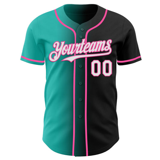 Custom Black White Aqua-Pink Authentic Gradient Fashion Baseball Jersey - Sky-Custom