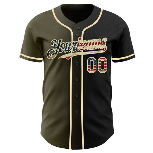 Custom Black Vintage USA Flag Olive-Cream Authentic Gradient Fashion Baseball Jersey - Sky-Custom