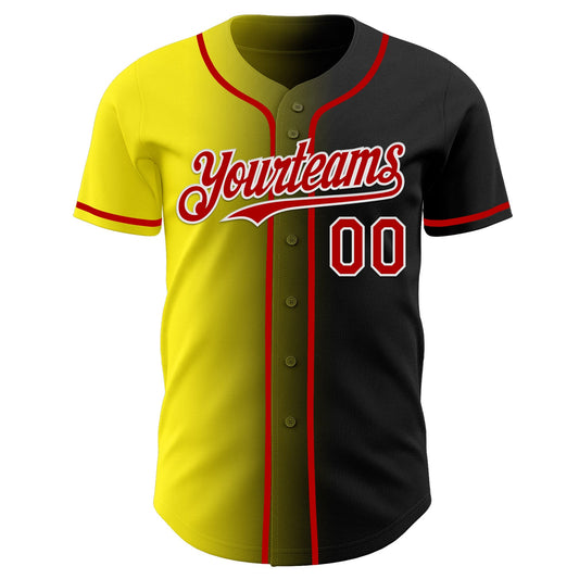 Custom Black Red Light Yellow-White Authentic Gradient Fashion Baseball Jersey - Sky-Custom