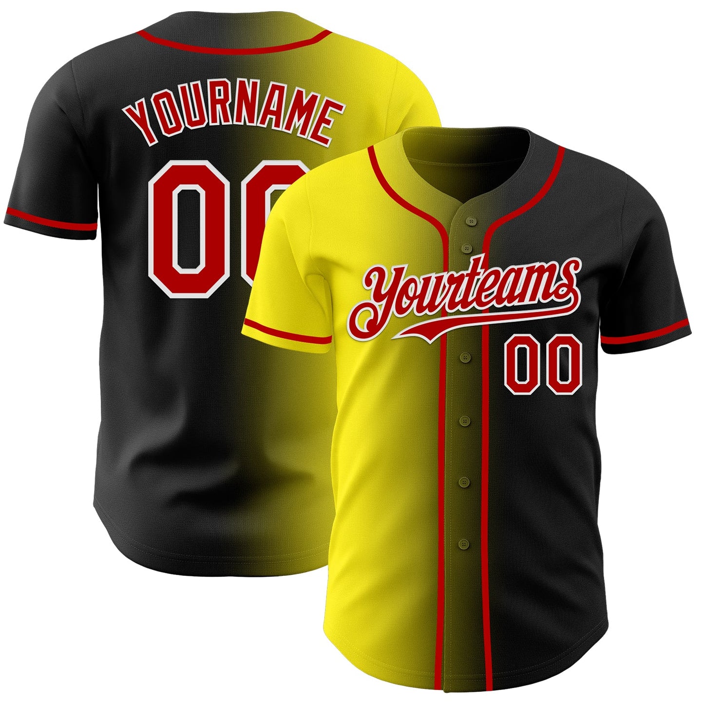 Custom Black Red Light Yellow-White Authentic Gradient Fashion Baseball Jersey - Sky-Custom