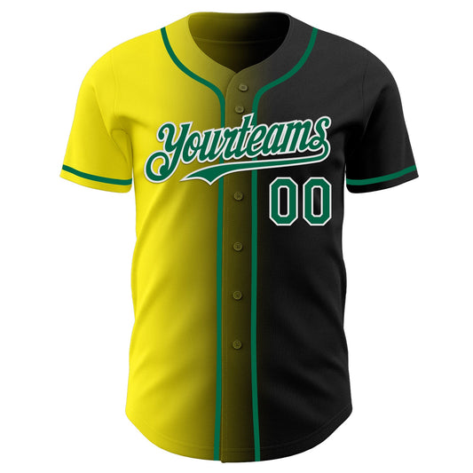 Custom Black Kelly Green Light Yellow-White Authentic Gradient Fashion Baseball Jersey - Sky-Custom