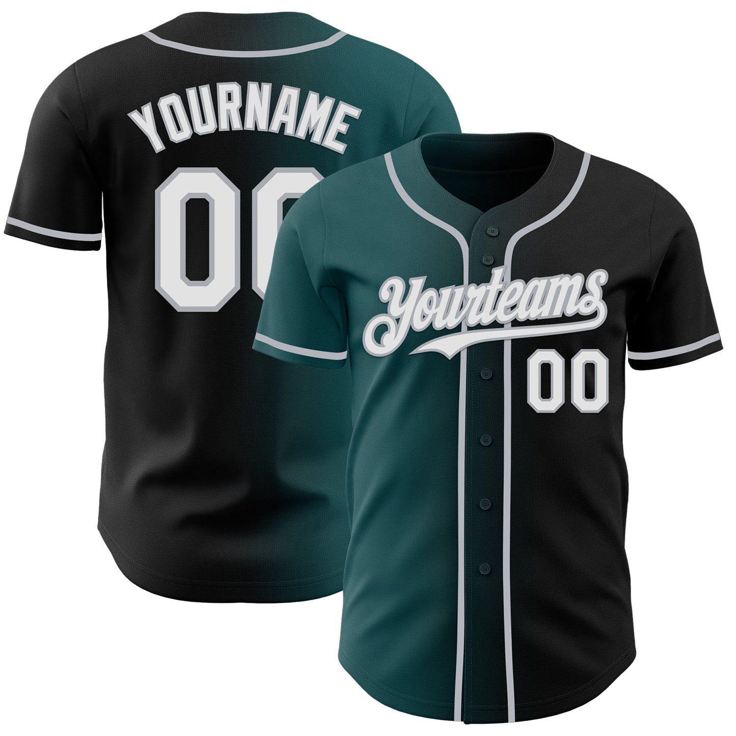Custom Black White Midnight Green-Gray Authentic Gradient Fashion Baseball Jersey - Sky-Custom
