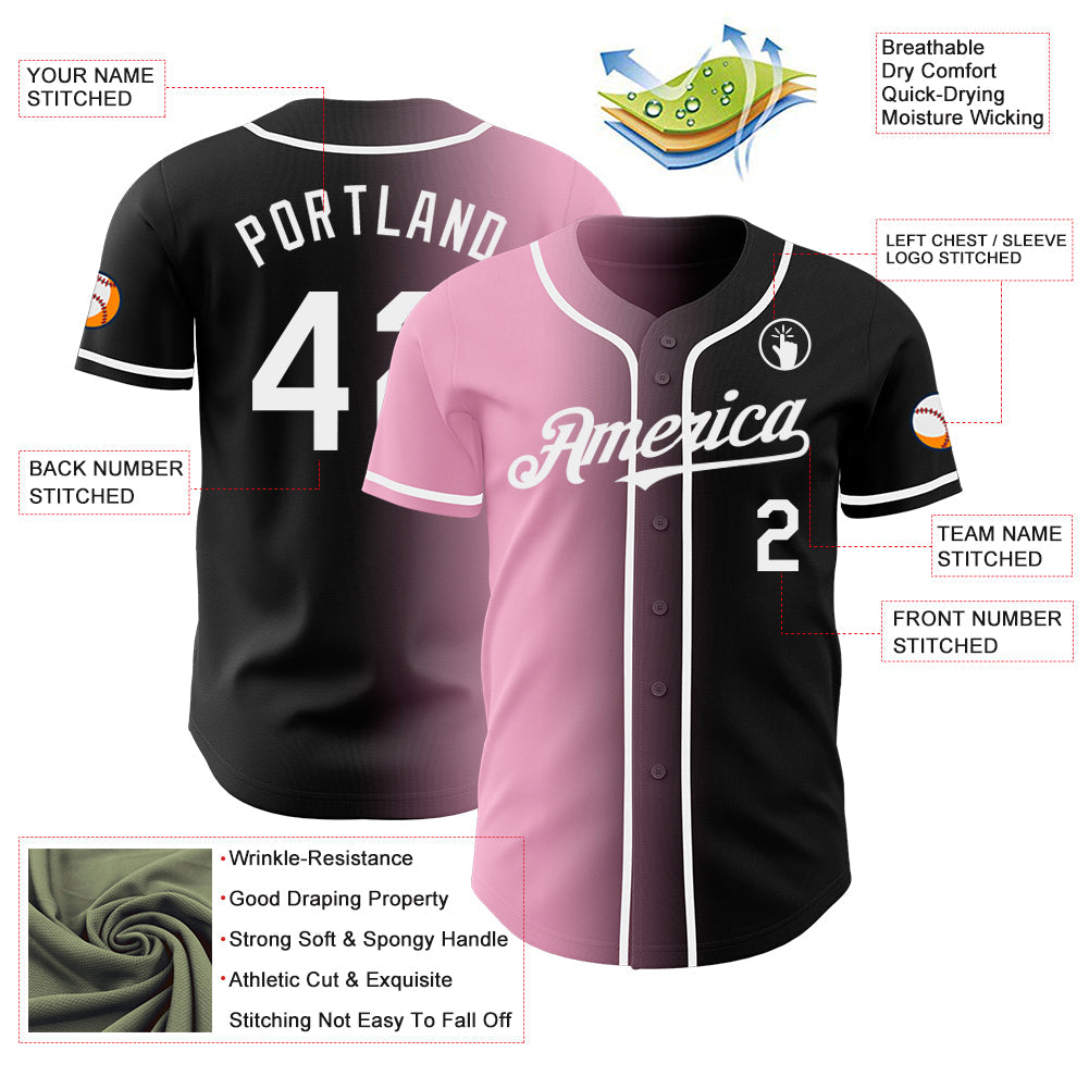 Custom Black White-Light Pink Authentic Gradient Fashion Baseball Jersey - Sky-Custom