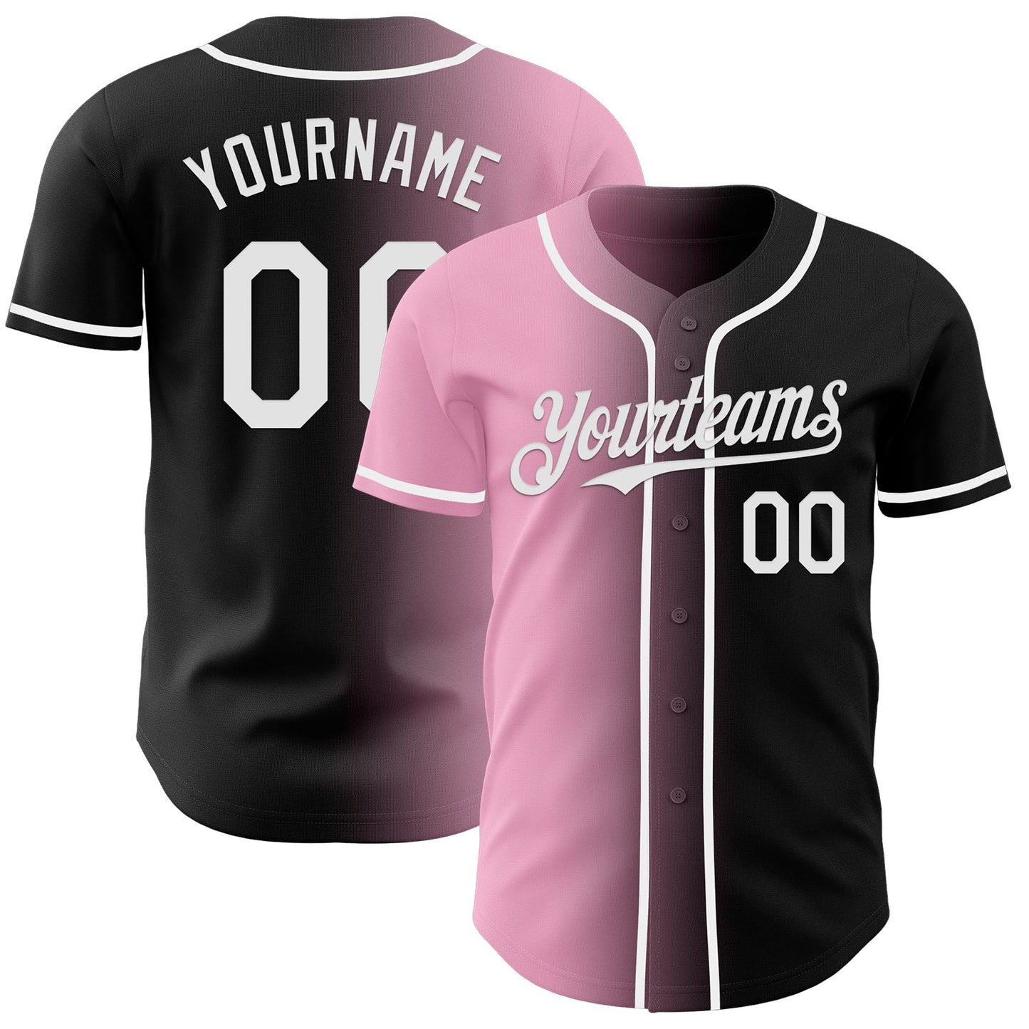 Custom Black White-Light Pink Authentic Gradient Fashion Baseball Jersey - Sky-Custom