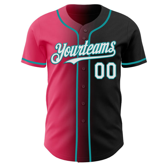 Custom Black White Neon Pink-Teal Authentic Gradient Fashion Baseball Jersey - Sky-Custom