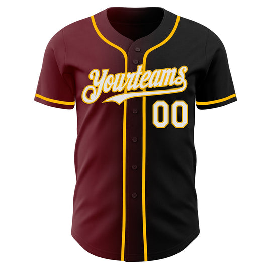 Custom Black White Burgundy-Gold Authentic Gradient Fashion Baseball Jersey - Sky-Custom