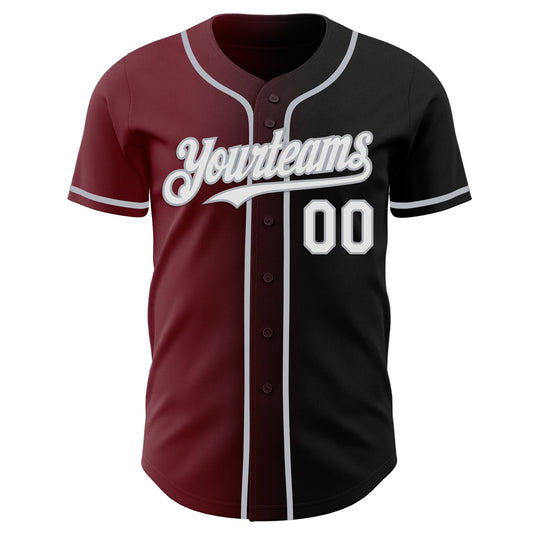 Custom Black White Burgundy-Gray Authentic Gradient Fashion Baseball Jersey - Sky-Custom