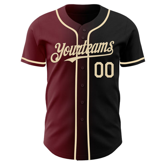 Custom Black Cream-Burgundy Authentic Gradient Fashion Baseball Jersey - Sky-Custom