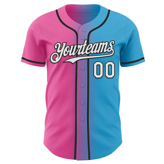 Custom Sky Blue White Pink-Black Authentic Gradient Fashion Baseball Jersey - Sky-Custom