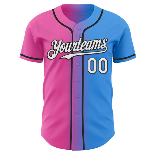 Custom Electric Blue White Pink-Black Authentic Gradient Fashion Baseball Jersey - Sky-Custom