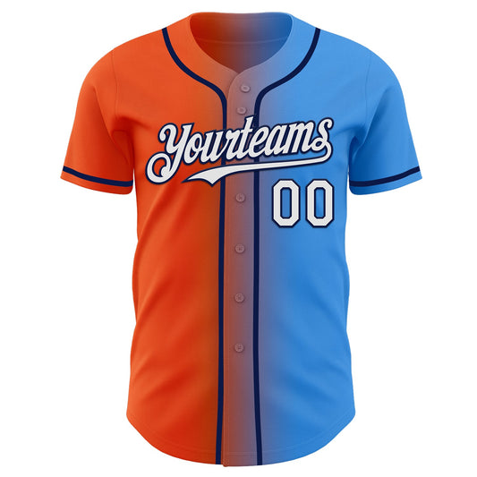 Custom Electric Blue White Orange-Navy Authentic Gradient Fashion Baseball Jersey - Sky-Custom