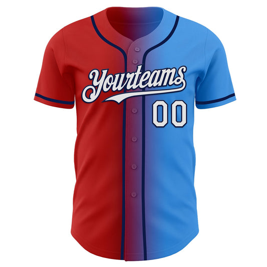 Custom Electric Blue White Red-Navy Authentic Gradient Fashion Baseball Jersey - Sky-Custom