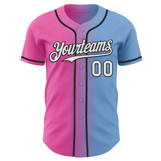 Custom Light Blue White Pink-Black Authentic Gradient Fashion Baseball Jersey - Sky-Custom