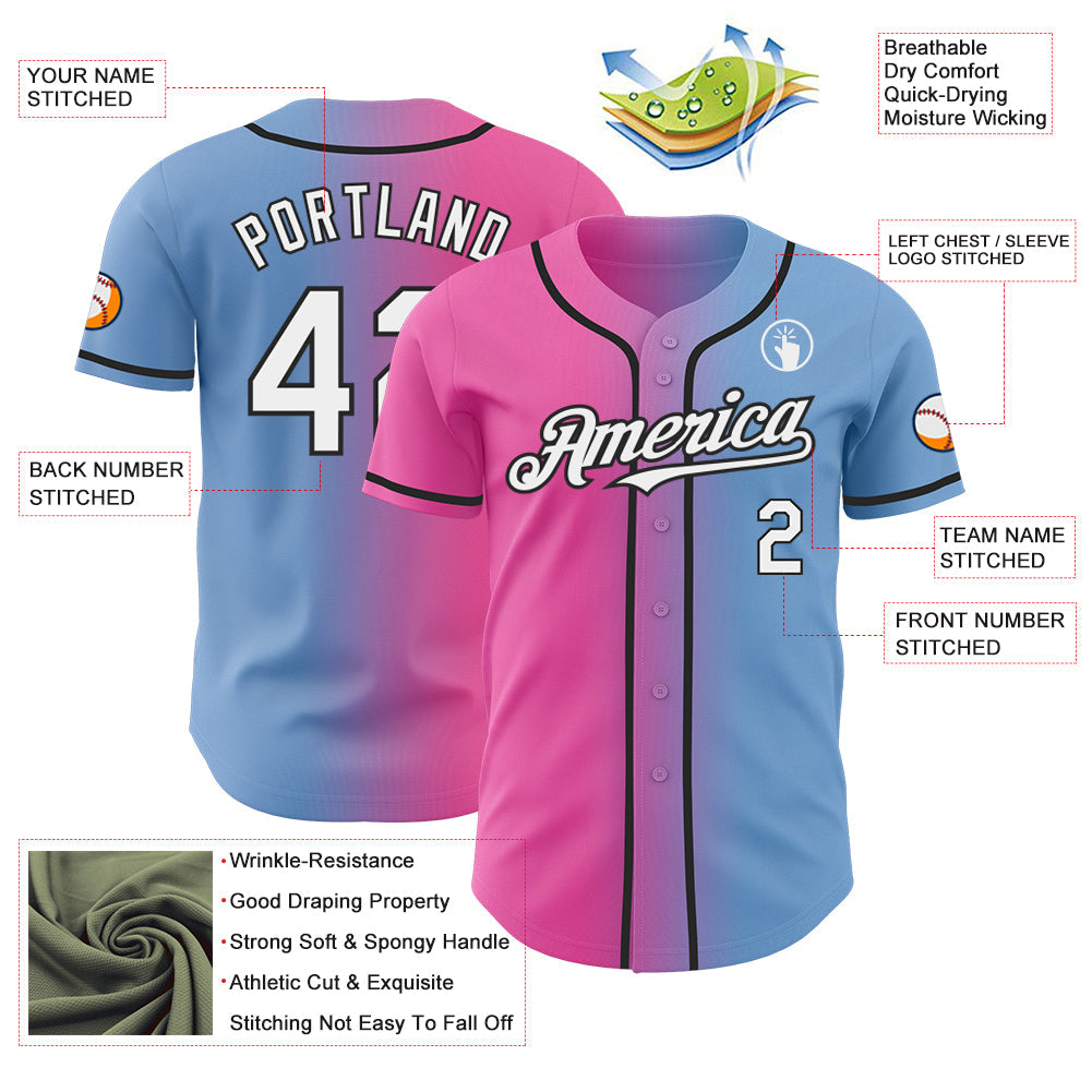 Custom Light Blue White Pink-Black Authentic Gradient Fashion Baseball Jersey - Sky-Custom