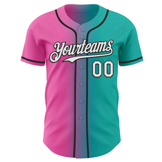 Custom Aqua White Pink-Black Authentic Gradient Fashion Baseball Jersey - Sky-Custom