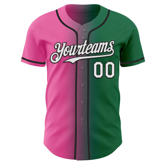 Custom Kelly Green White Pink-Black Authentic Gradient Fashion Baseball Jersey - Sky-Custom