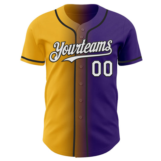 Custom Purple White Gold-Black Authentic Gradient Fashion Baseball Jersey - Sky-Custom