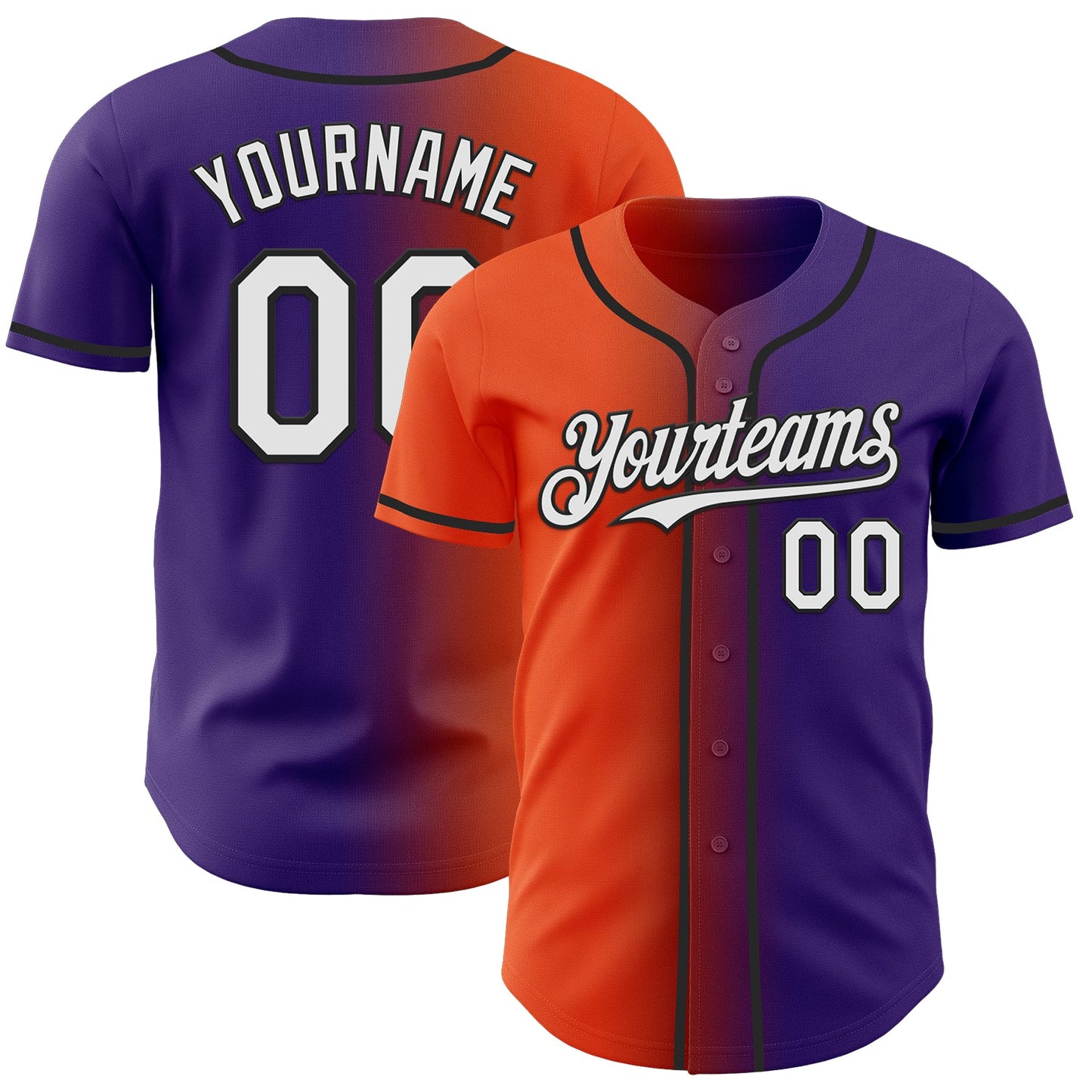 Custom Purple White Orange-Black Authentic Gradient Fashion Baseball Jersey - Sky-Custom