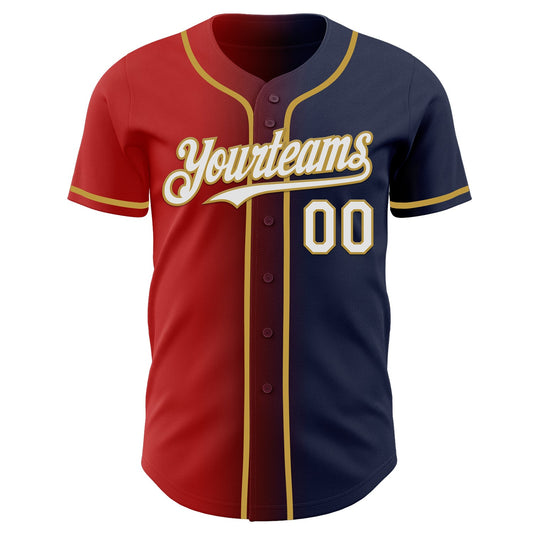 Custom Navy White Red-Old Gold Authentic Gradient Fashion Baseball Jersey - Sky-Custom
