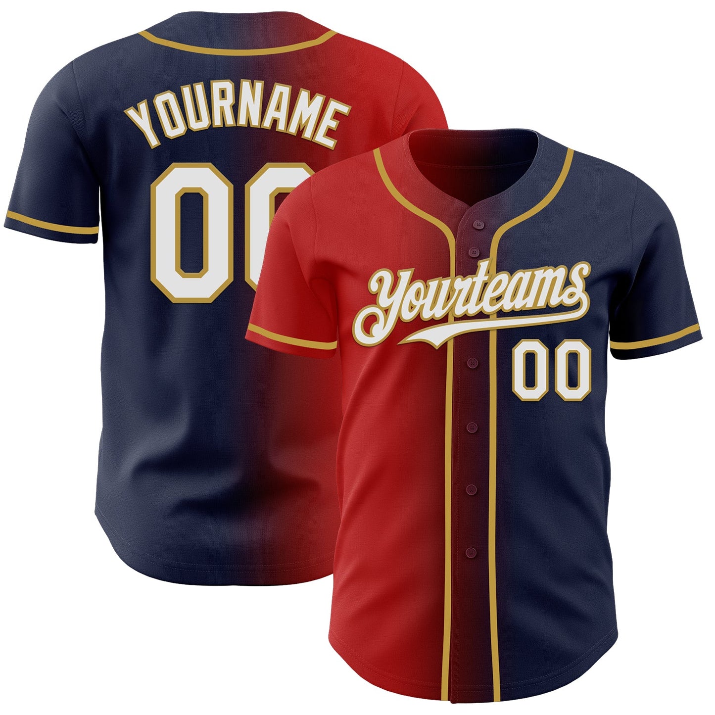 Custom Navy White Red-Old Gold Authentic Gradient Fashion Baseball Jersey - Sky-Custom