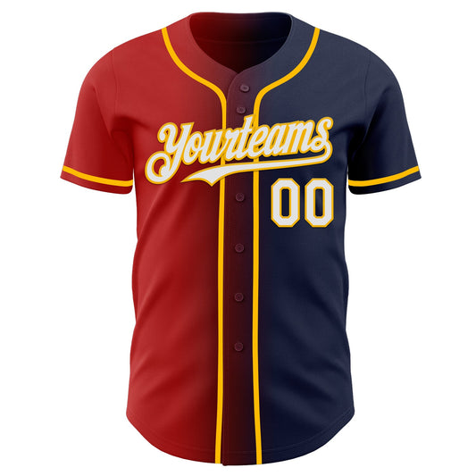 Custom Navy White Red-Gold Authentic Gradient Fashion Baseball Jersey - Sky-Custom