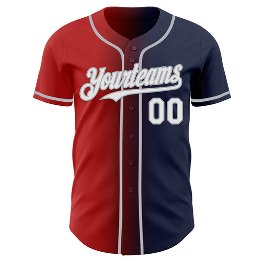 Custom Navy White Red-Gray Authentic Gradient Fashion Baseball Jersey - Sky-Custom