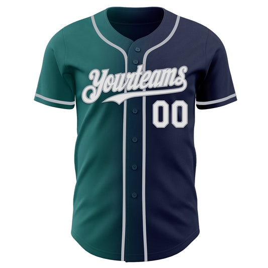 Custom Navy White Teal-Gray Authentic Gradient Fashion Baseball Jersey - Sky-Custom
