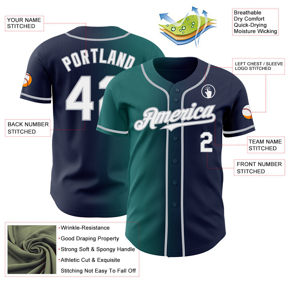Custom Navy White Teal-Gray Authentic Gradient Fashion Baseball Jersey - Sky-Custom