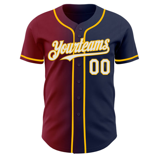 Custom Navy White Crimson-Gold Authentic Gradient Fashion Baseball Jersey - Sky-Custom