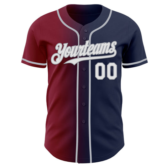 Custom Navy White Crimson-Gray Authentic Gradient Fashion Baseball Jersey - Sky-Custom