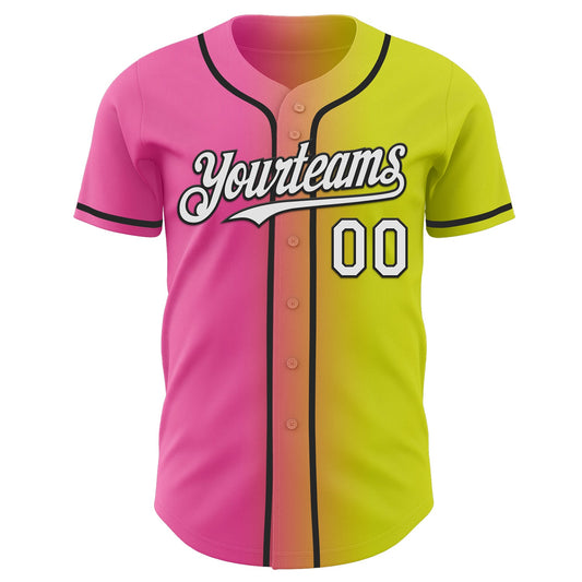Custom Neon Yellow White Pink-Black Authentic Gradient Fashion Baseball Jersey - Sky-Custom
