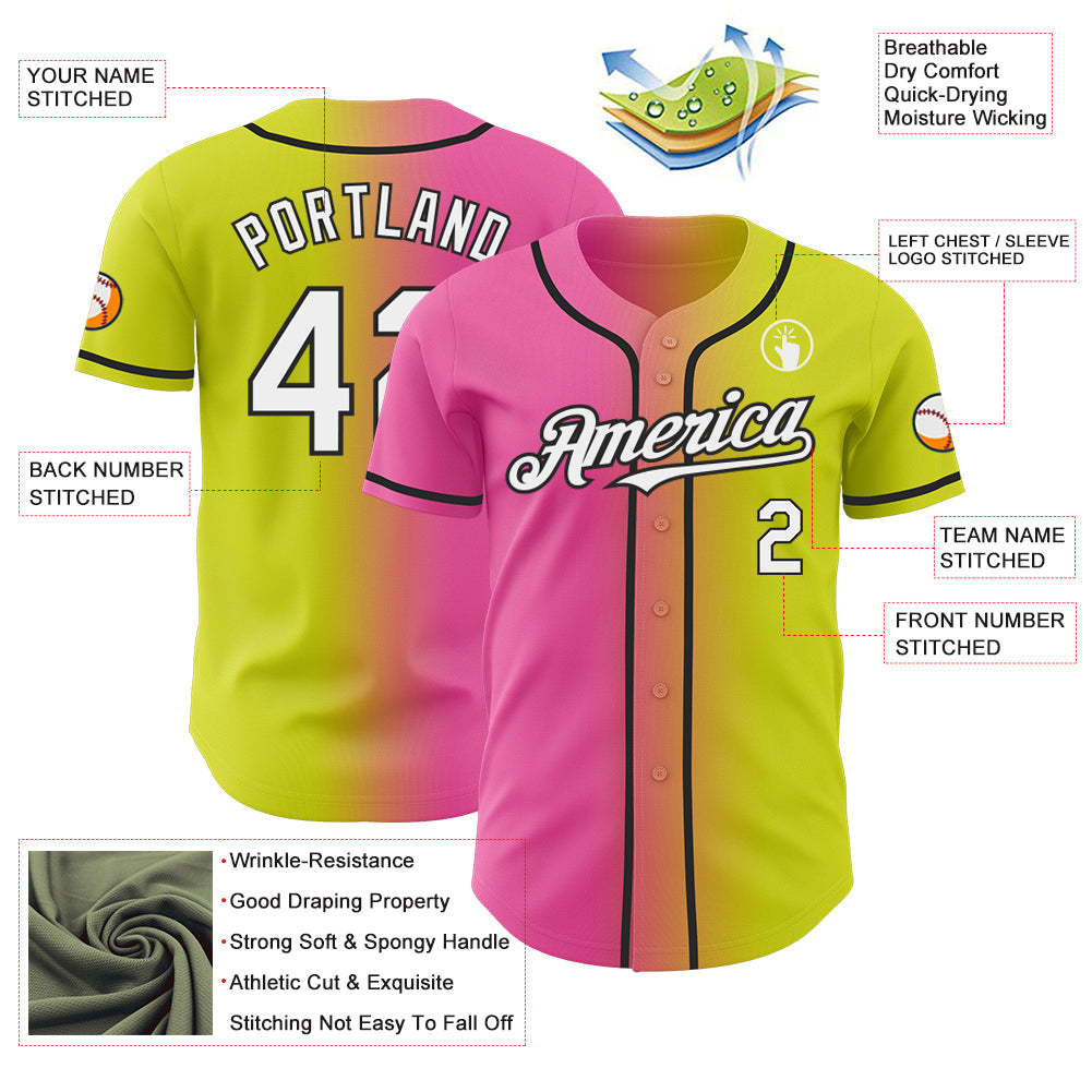 Custom Neon Yellow White Pink-Black Authentic Gradient Fashion Baseball Jersey - Sky-Custom