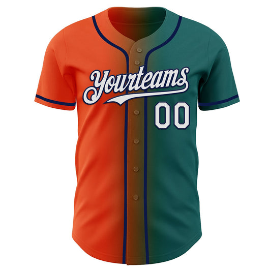 Custom Teal White Orange-Navy Authentic Gradient Fashion Baseball Jersey - Sky-Custom