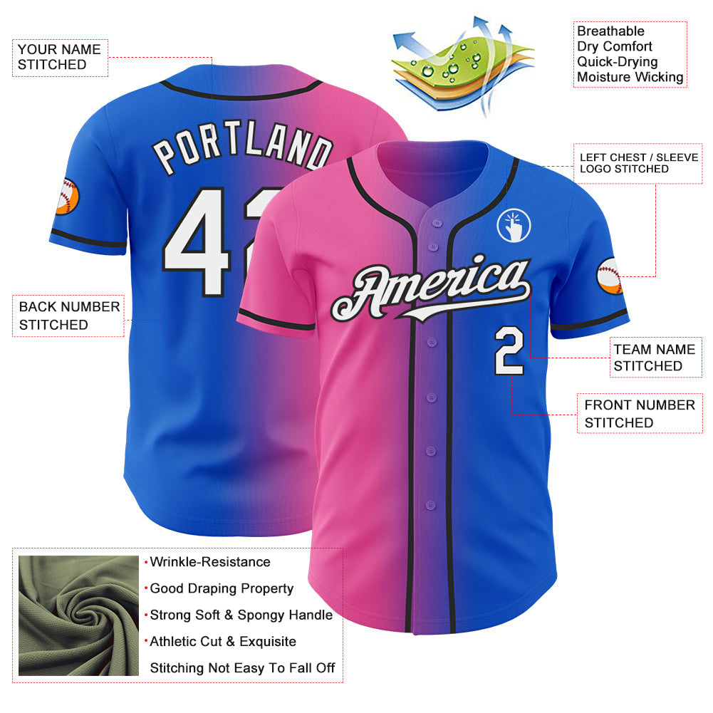 Custom Thunder Blue White Pink-Black Authentic Gradient Fashion Baseball Jersey - Sky-Custom