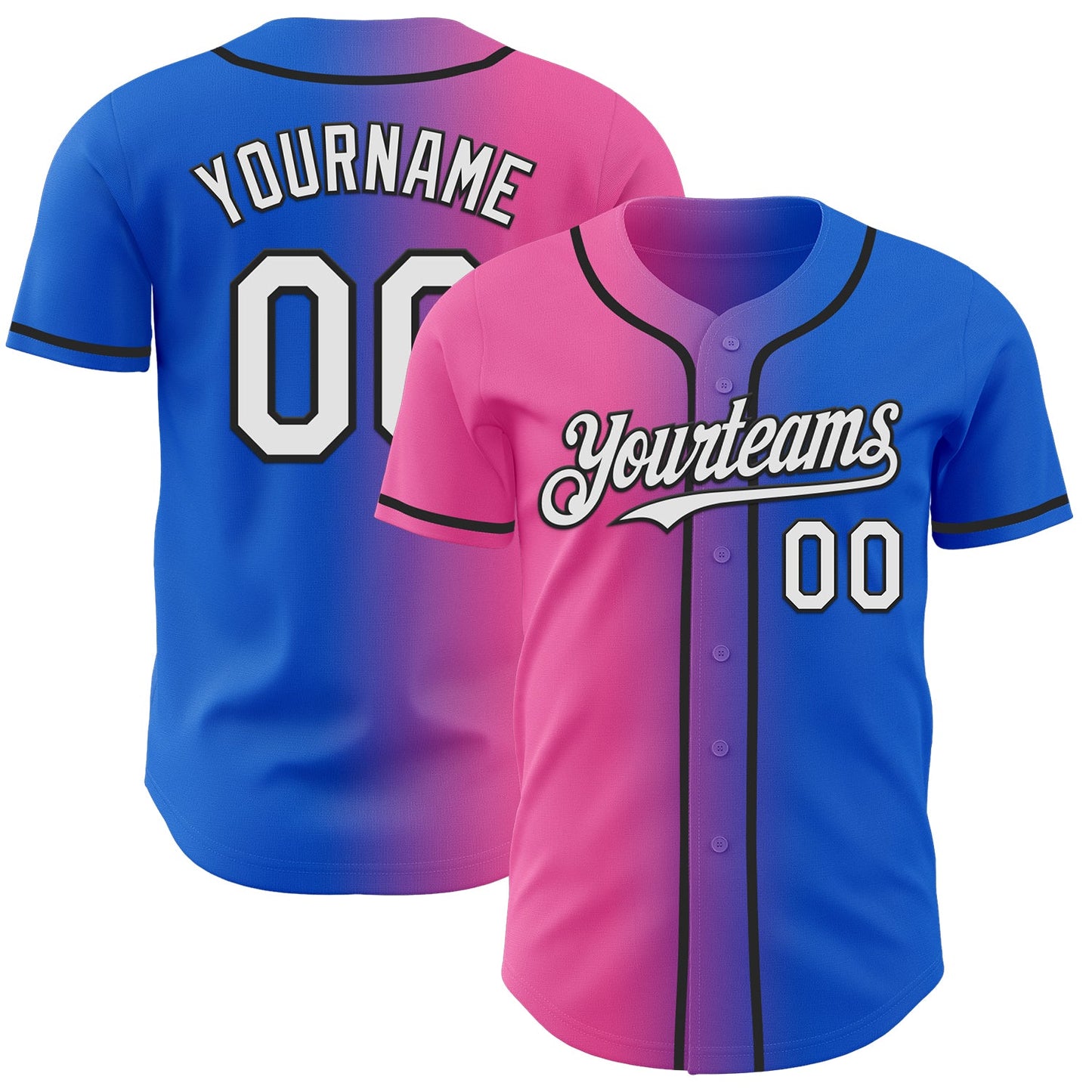 Custom Thunder Blue White Pink-Black Authentic Gradient Fashion Baseball Jersey - Sky-Custom