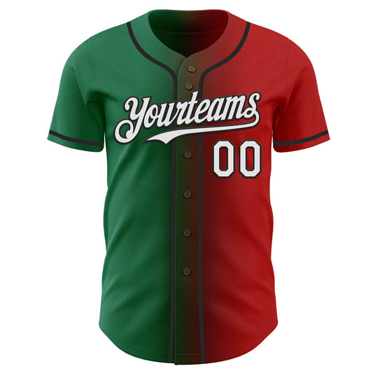Custom Red White Kelly Green-Black Authentic Gradient Fashion Baseball Jersey - Sky-Custom