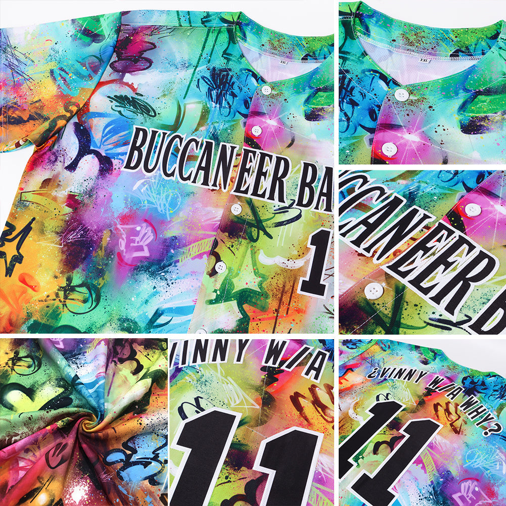 Custom Scratch Graffiti Pattern Black-White 3D Authentic Baseball Jersey - Sky-Custom
