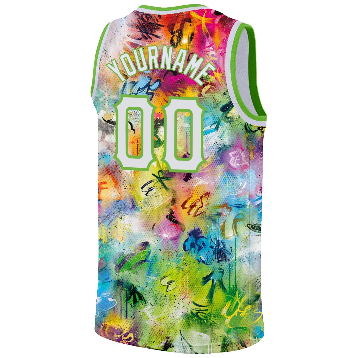 Custom Scratch Graffiti Pattern White-Neon Green 3D Authentic Basketball Jersey - Sky-Custom