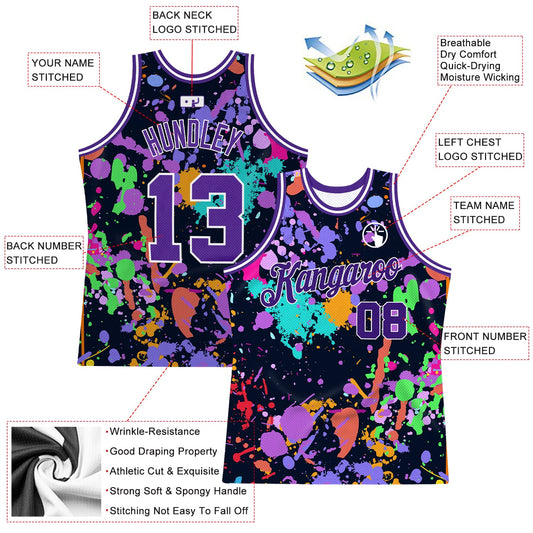 Custom Graffiti Pattern Purple-White 3D Splashes Authentic Basketball Jersey - Sky-Custom