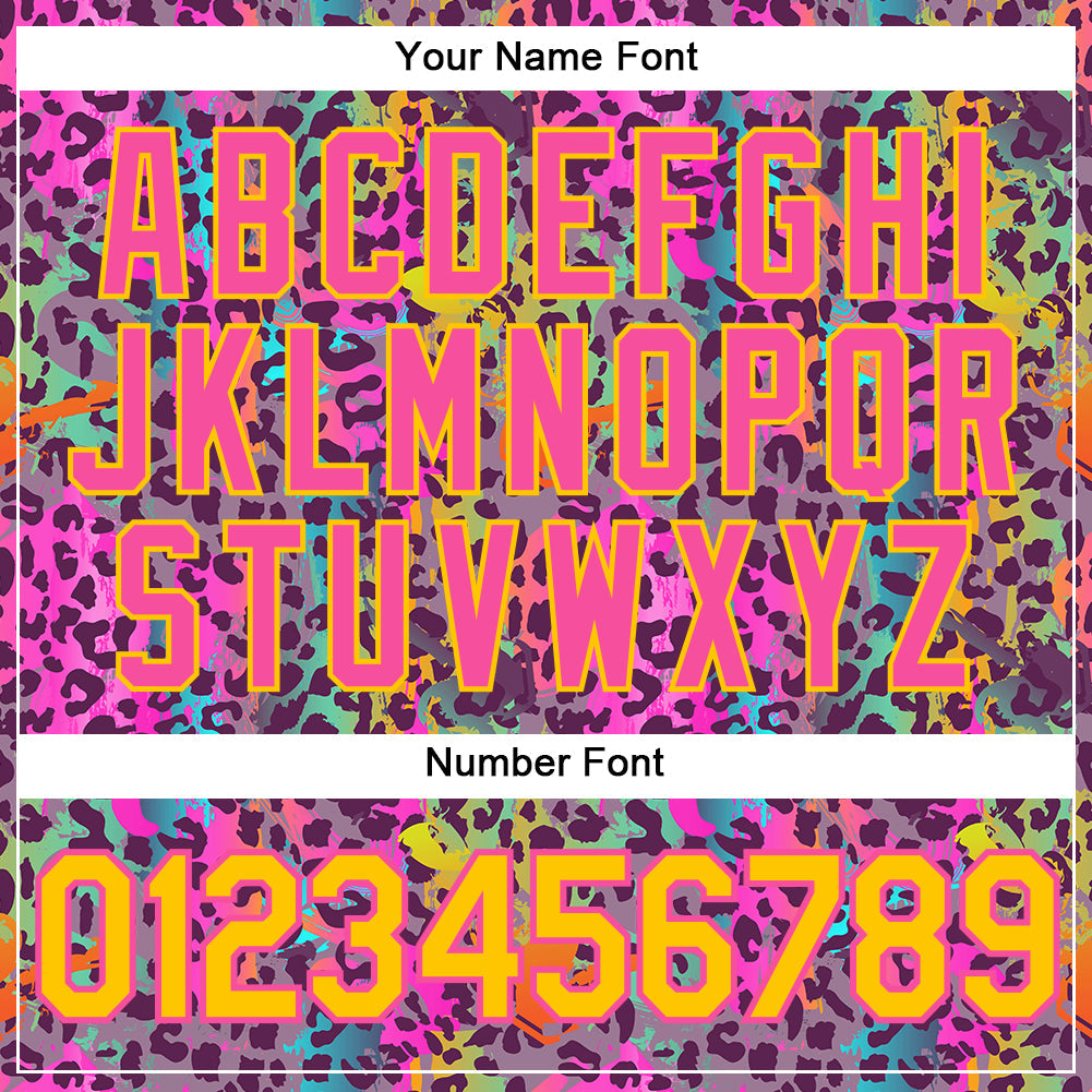 Custom Graffiti Pattern Gold-Pink 3D Colorful Leopard Authentic Baseball Jersey - Sky-Custom