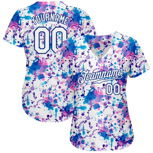 Custom Graffiti Pattern White-Royal 3D Abstract Watercolor Authentic Baseball Jersey - Sky-Custom