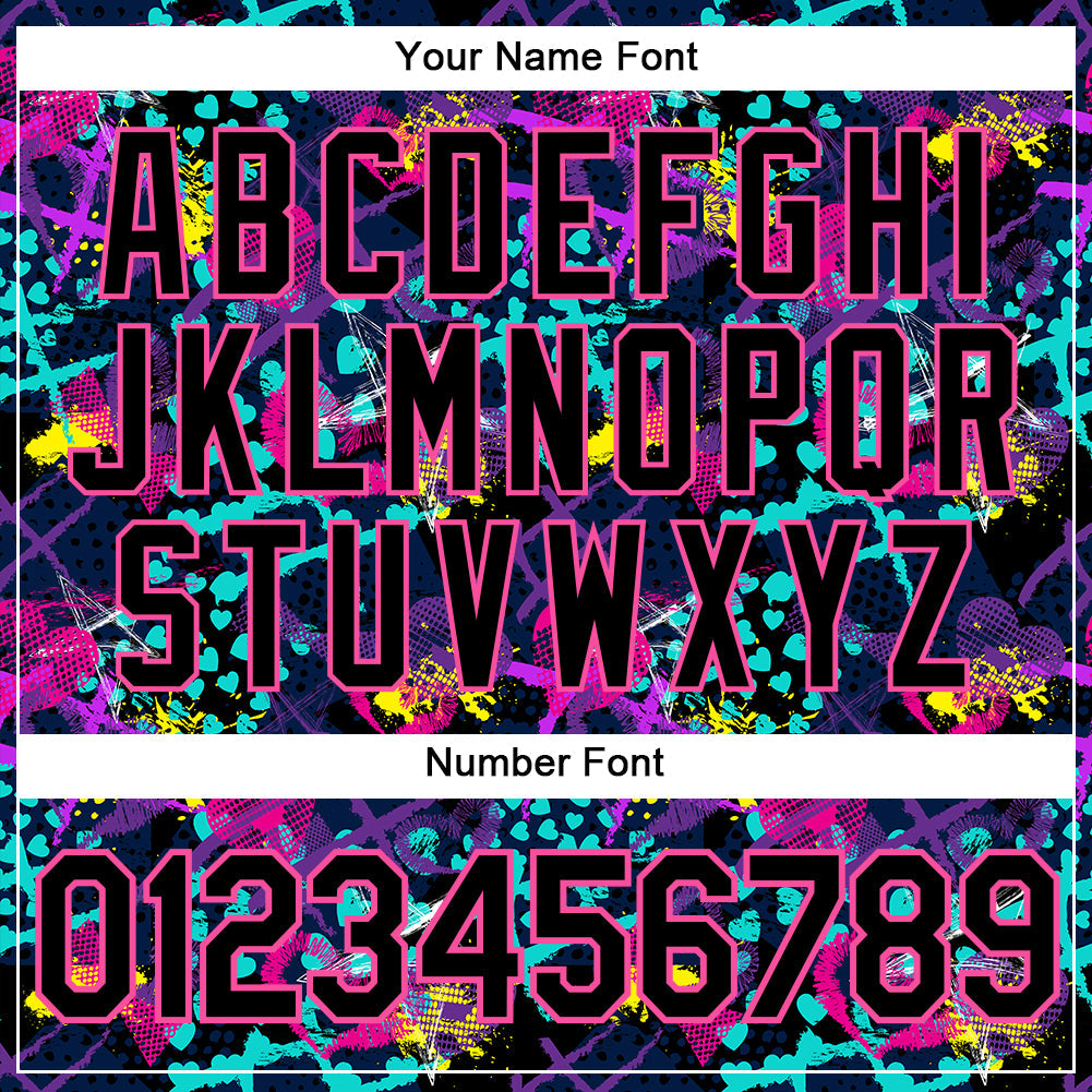 Custom Graffiti Pattern Black-Pink 3D Creative Hearts Stars Geometric Figures Authentic Baseball Jersey - Sky-Custom