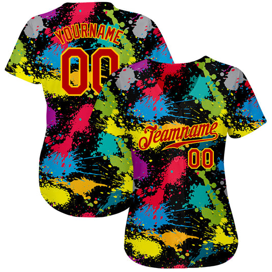 Custom Graffiti Pattern Red-Gold 3D Colorful Splattered Messy Art Ink Paintbrush Drawing Authentic Baseball Jersey - Sky-Custom