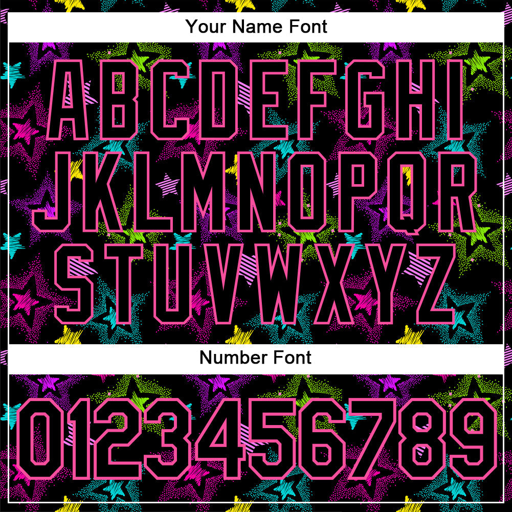 Custom Graffiti Pattern Black-Pink 3D Creative Colorful Stars Authentic Baseball Jersey - Sky-Custom