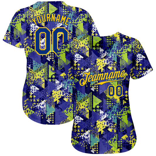 Custom Graffiti Pattern Royal-Gold 3D Creative Geometric Figures Triangle And Dots Authentic Baseball Jersey - Sky-Custom
