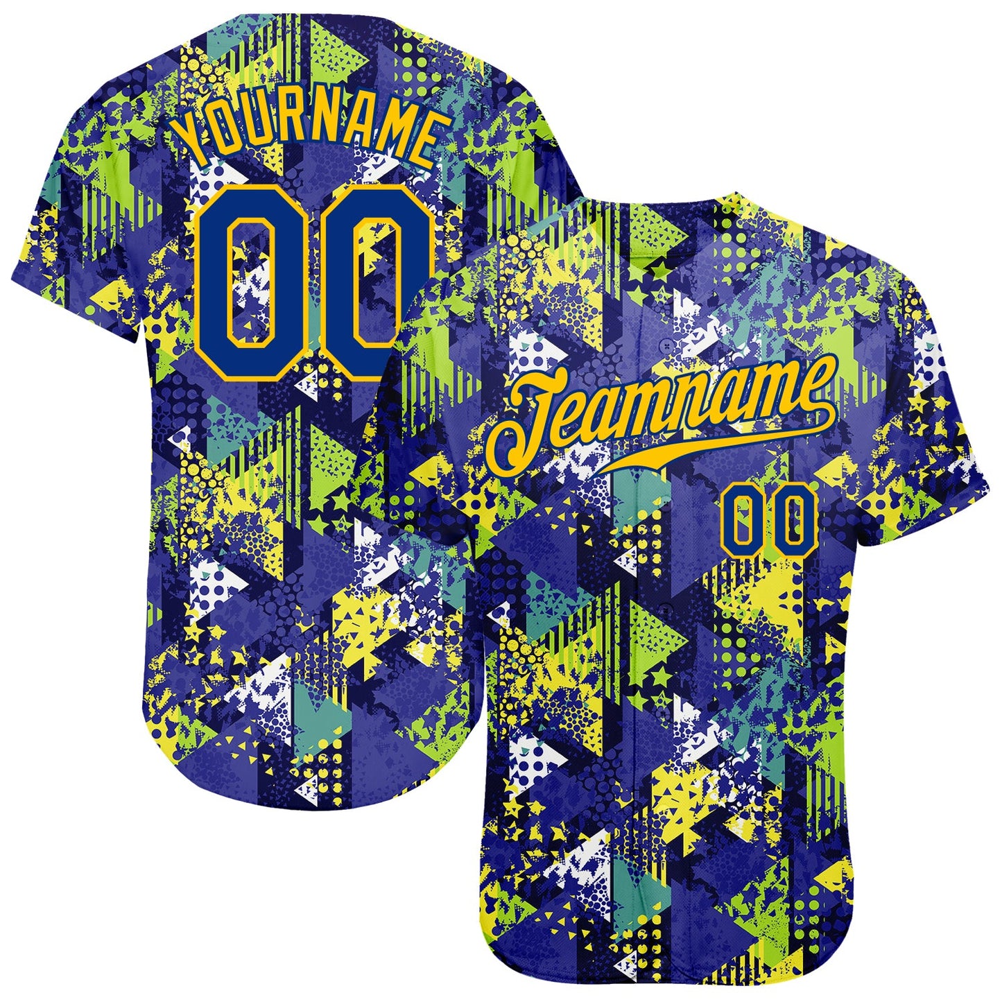 Custom Graffiti Pattern Royal-Gold 3D Creative Geometric Figures Triangle And Dots Authentic Baseball Jersey - Sky-Custom