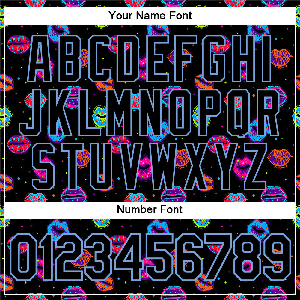 Custom Graffiti Pattern Black-Light Blue 3D Dots And Kiss Lips Authentic Baseball Jersey - Sky-Custom