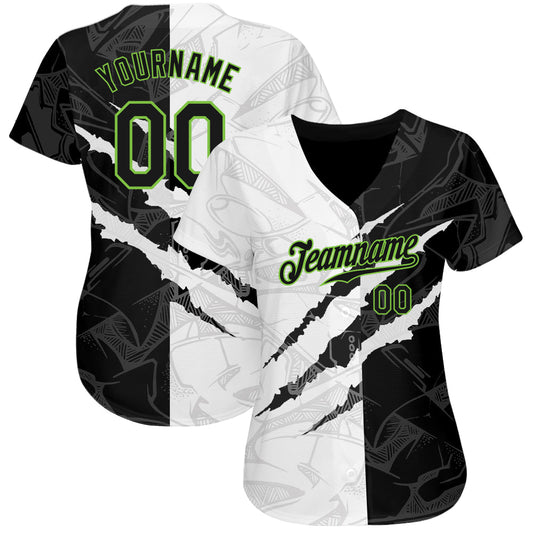 Custom Graffiti Pattern Black-Neon Green 3D Scratch Authentic Baseball Jersey - Sky-Custom